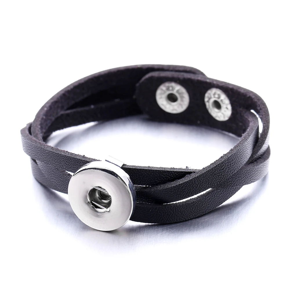 12pcs Leather Snap Button Bracelet Handmade Brown Black PU Leather Snap Bracelet for Women Men Fit DIY 18mm Snap Buttons Jew