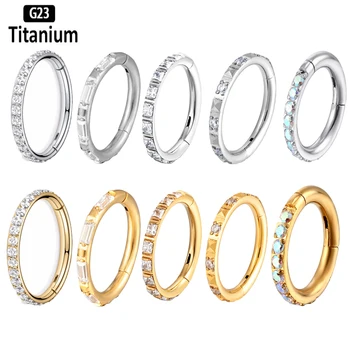 ASTM F136 Titanium Earrings High Quality Zircon Hight Segment Nose Rings Open Small Septum Piercing Helix Lobe Body Piercing 16G 1