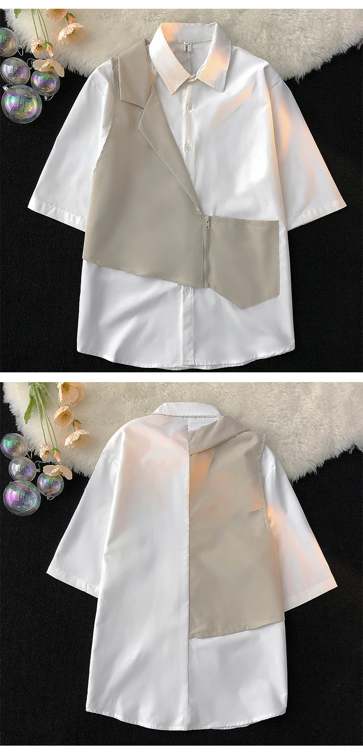 Description Picture 6 of itemSummer Men Contrast Color Shirt Dress Patchwork Oversize Plus Size Formal Short Sleeve Designer High Quality Blouse Z13