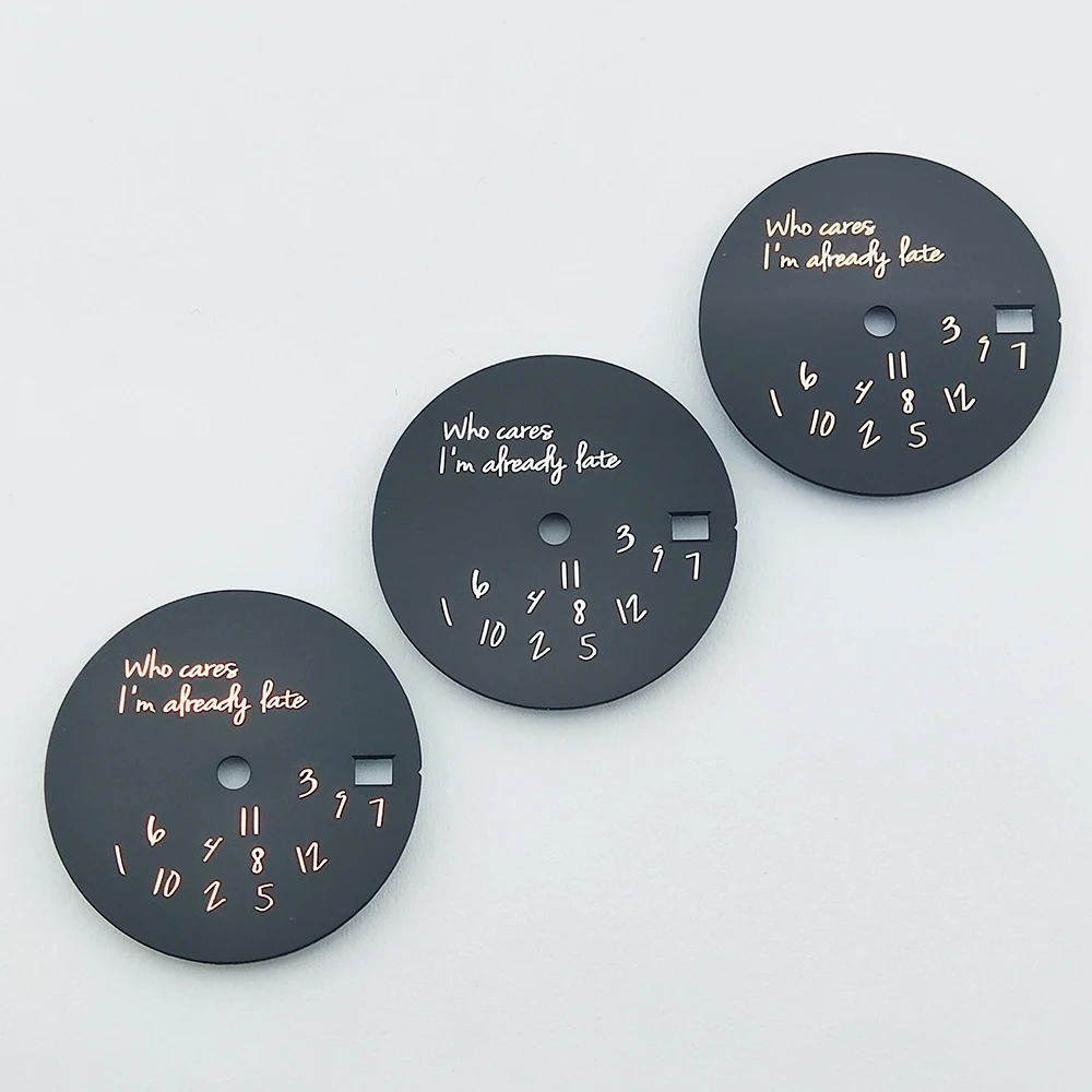 28.5mm Metal Watch Dial with 'Who Cares, I’m Already Late' Text Design