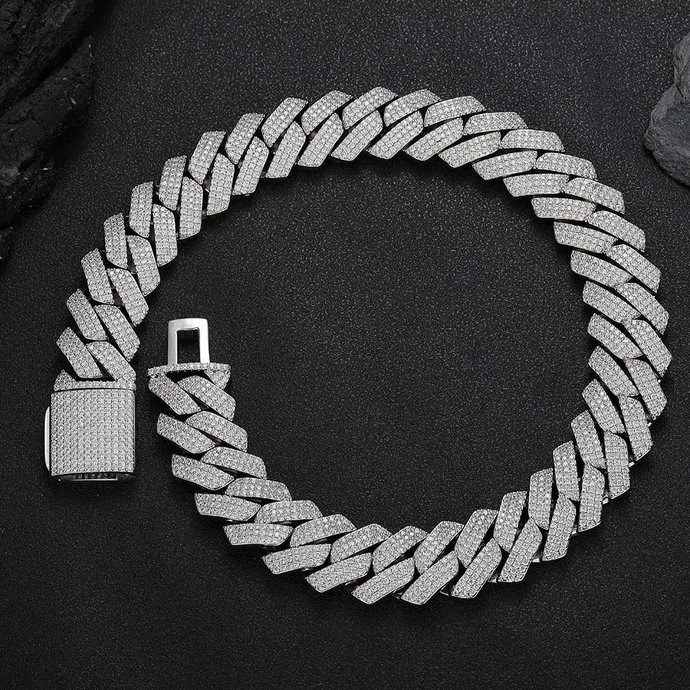 Hip Hop Men's 25mm 3 Rows Brass Zircon Necklace Luxury