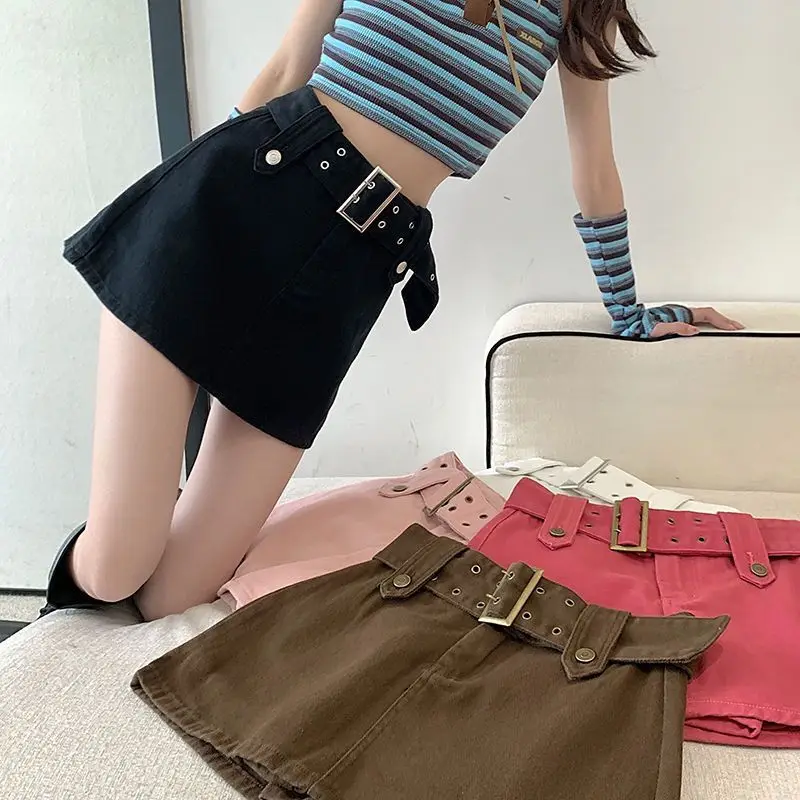 

Fashion Simple Skirts Women College Ulzzang Stylish A-line Popular Summer All-match High Waist Solid Casual Pockets Ins Skirt