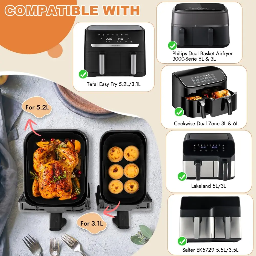 Premium Silicone Air Fryer Molds Set - Non-stick Baking Liners & Cooking Accessories