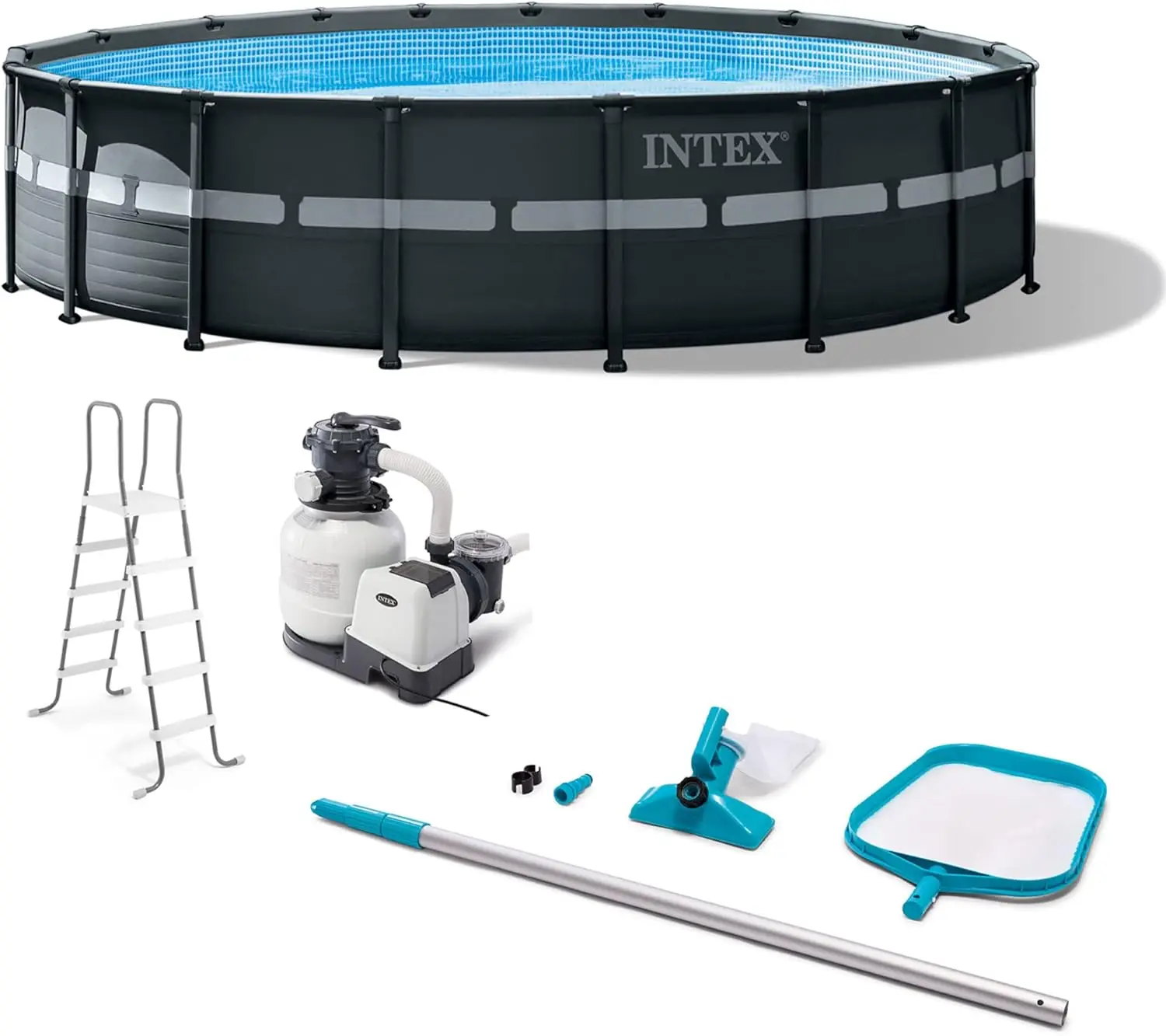 Frame 18' x 52" Above Ground Swimming Pool with Sand Filter Pump, Ladder, Cover, & Maintenance Accessory Kit wit