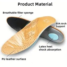 Enhanced Leather Orthotic Insoles for Arch Support and Comfort
