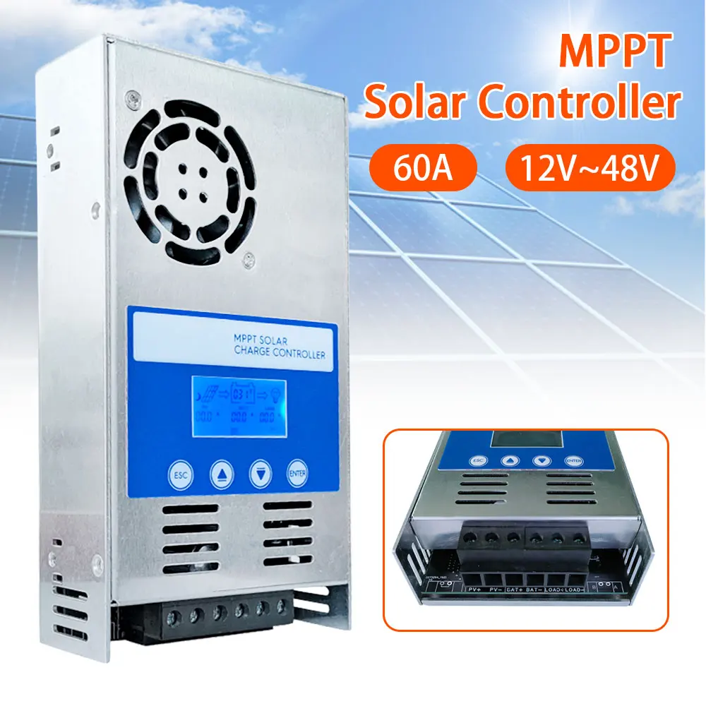 

MPPT 60A Solar Charge Controller Household Energy Storage System Solar Panel Regulator 12V 24V 36V 48V Auto Max PV 190VDC