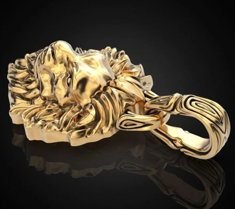 19g 3d Very Cool Mighty 3D Lion Pendant Mens Gold Pendant  Customized 925 Solid Sterling Silver Pendant