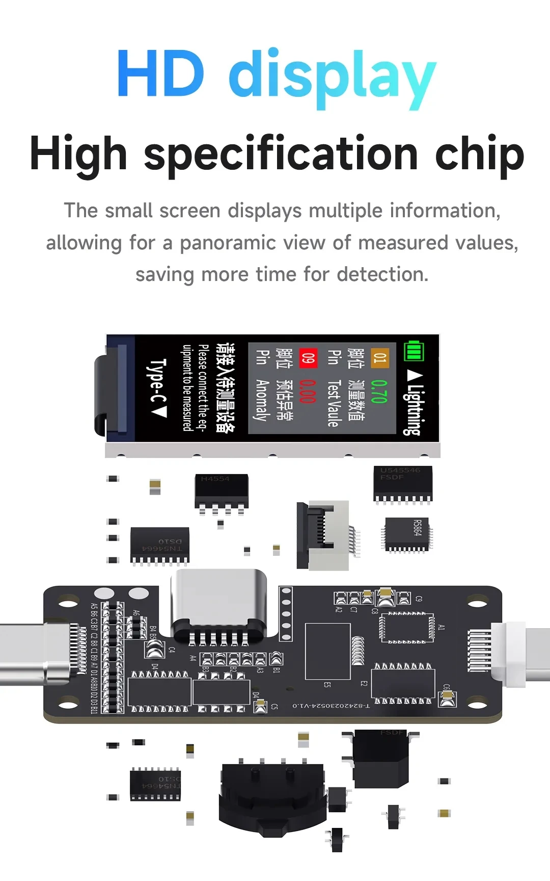 Mechanic T-824 Phone Tail Insertion Tester Digital Display Current Power Check Independent Pin Type-C Lightning No Disassembly images - 6