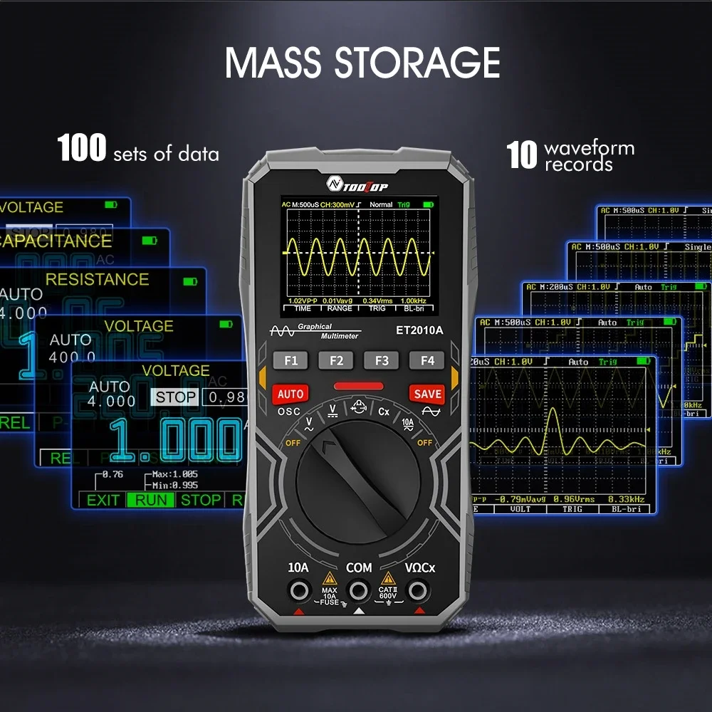 ET2010A Portable Digital 1Mhz Oscilloscope 2.5Msps Sampling Rate AUTO Range AC/D