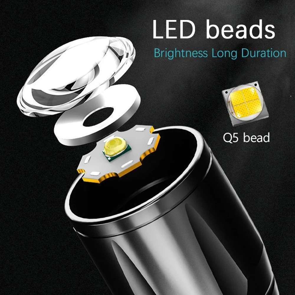 휴대용 LED + COB 손전등 미니 낚시 토치, 줌 가능한 초점 조명, 충전식 전술 램프, 캠핑 하이킹 비상 랜턴