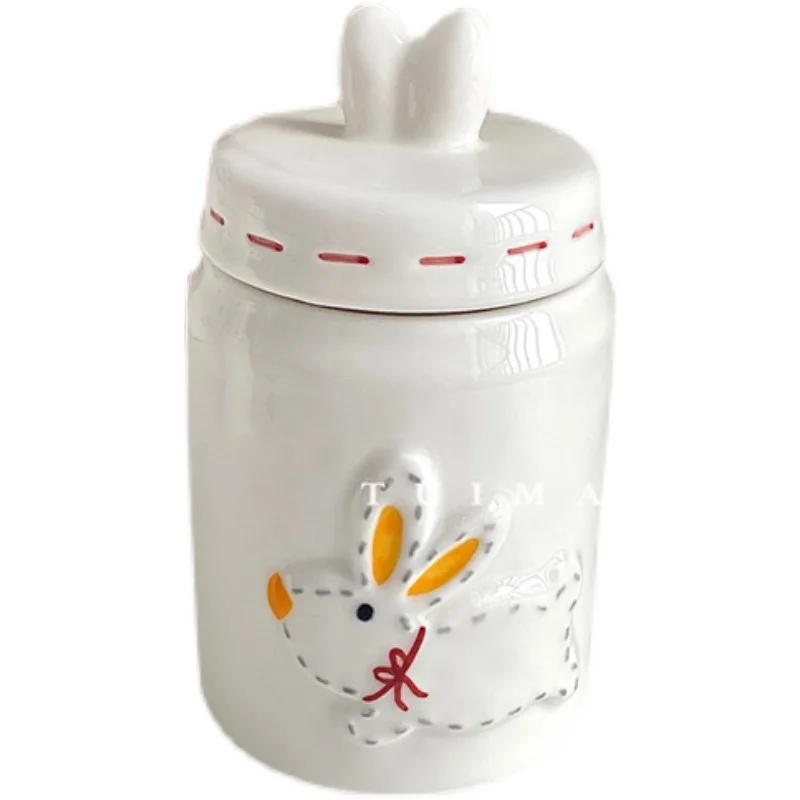 Cute Rabbit Sealed Storage Jar Tea Coffee Bean Storage Ceramic Jar Cartoon Decoration Kitchen Food Storage  Containers 2