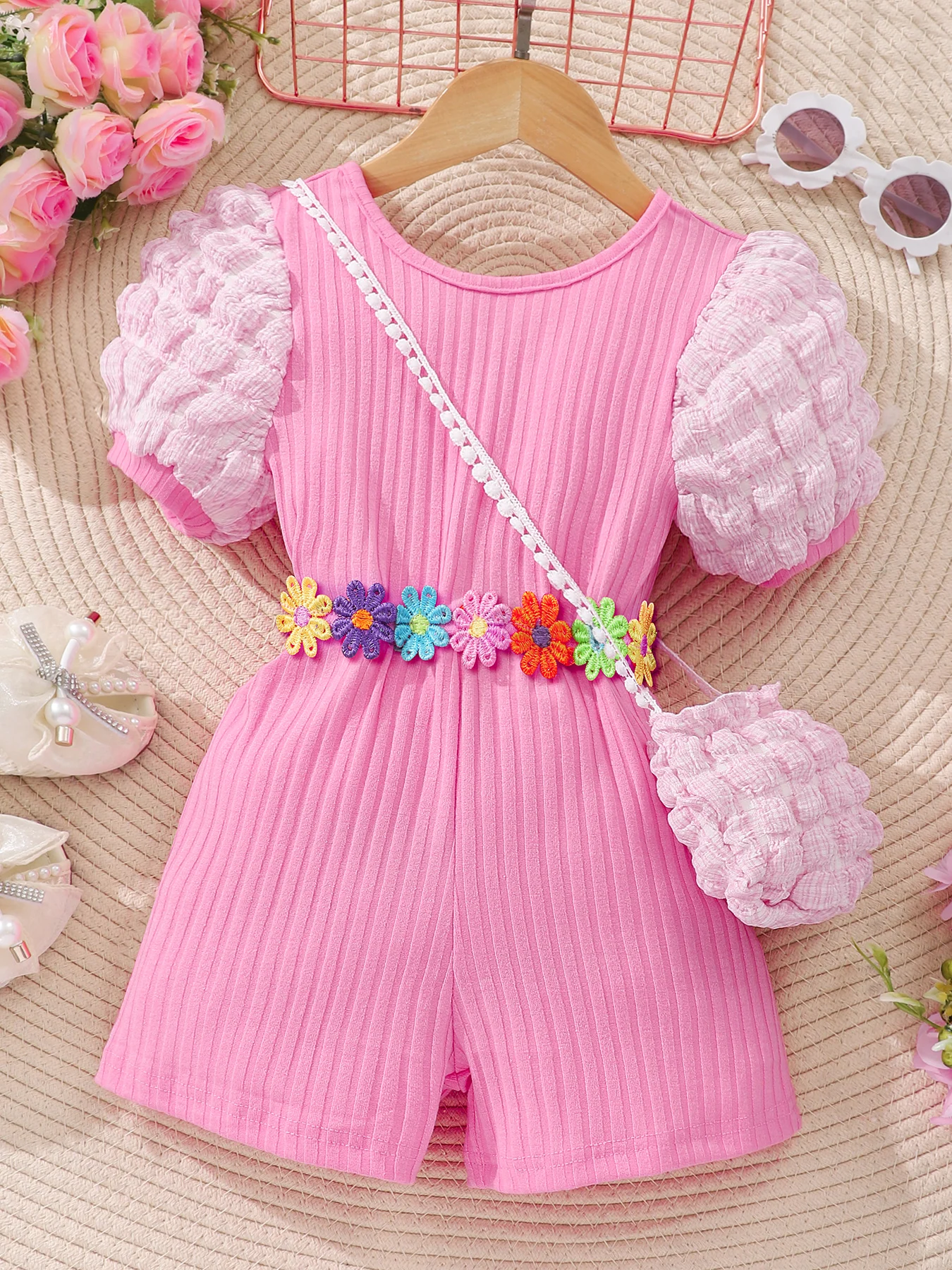 Girls’ Bubble Sleeve Jumpsuit with Bag 4
