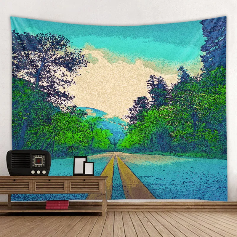 

Natural Landscape Illustration Tapestry Aesthetics Psychedelic Hippie Wall Hanging Beach Towel Shawl Bohemian Home Decoration