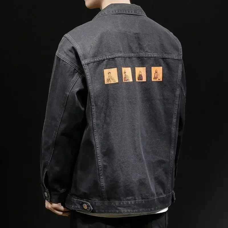 thumbnail image 1 of Chaquetas vaqueras para hombre con estampado de jeans, abrigo para hombre, otoño, carga blanca, ropa de talla grande, precio bajo, original, a bordo, desgastada, holgada, Corea, 1 of 4