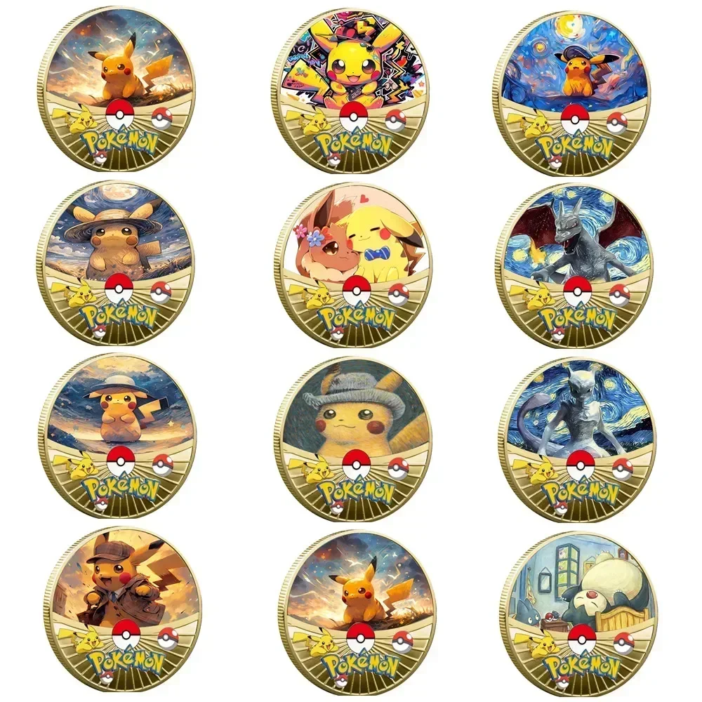 

Pokemon Starry Sky Oil Painting Coin Commemorative Medal Pokemon Gold Coin Metal Set Pikachu Charizard Commemorative Anime Baby