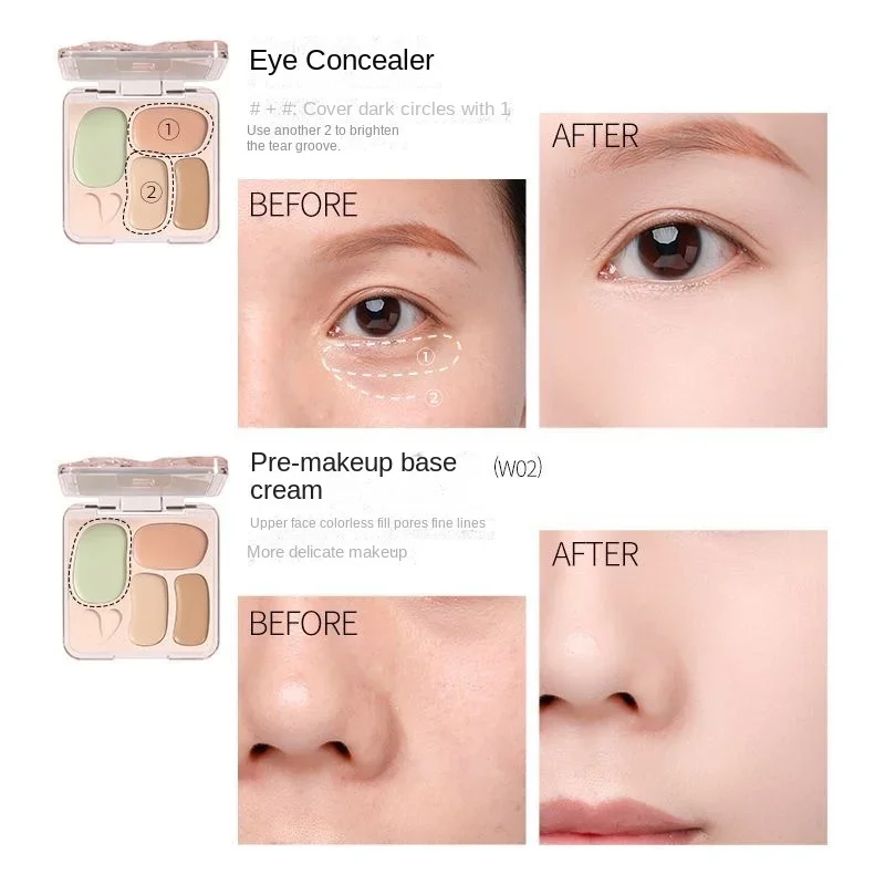 VEECCI Four Colour Concealer Palette Conceal Dark Eye Circles & Pimple Marks Long Lasting Hydrating Concealer Cream