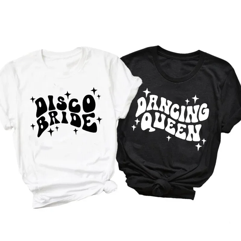 

Disco Bride Bachelorette Party T Shirts Retro Bride Tshirt Groovy Bridesmaids T-shirt Women Bride Squad Tshirt Cotton Clothing