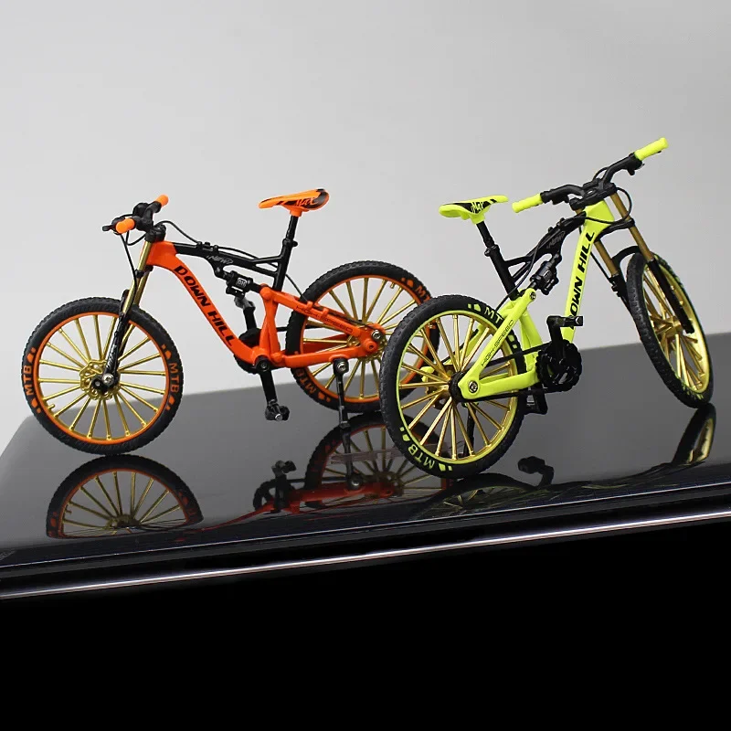 Mini 1/10 Alloy Bicycle Model Alloy Finger Mountain Bike Magic Racing Simulation Adult Collection Bend Road Toys Gift for Kids