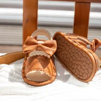 Newborn Classic Walking Shoes Summer Girls Breathable Sandals Pure Color Bowknot Garden Shoes Anti-slip Rubber Sole Baby Shoes 3