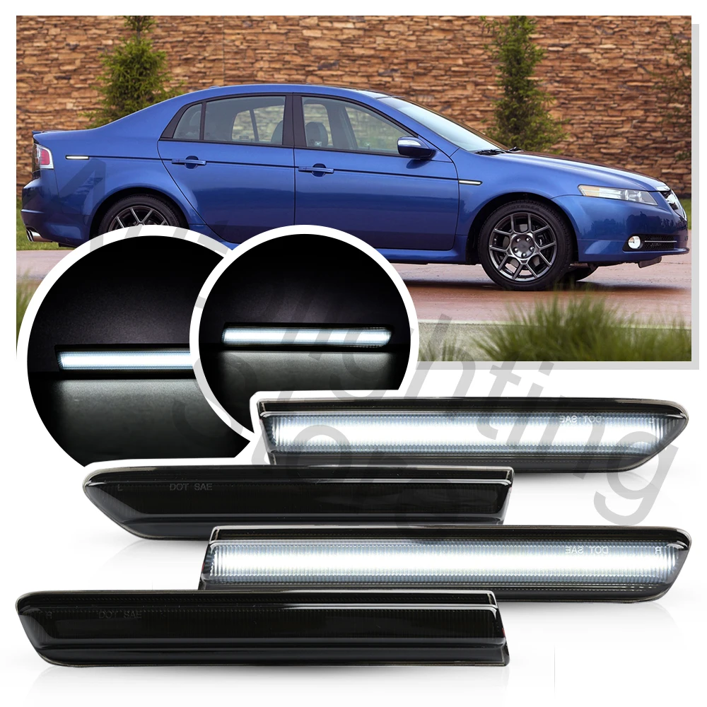 Pair Of Smoked White LED Side Marker Lights For 2004-2008 Acura TL - Front Left & Right - DOT/SAE Certified