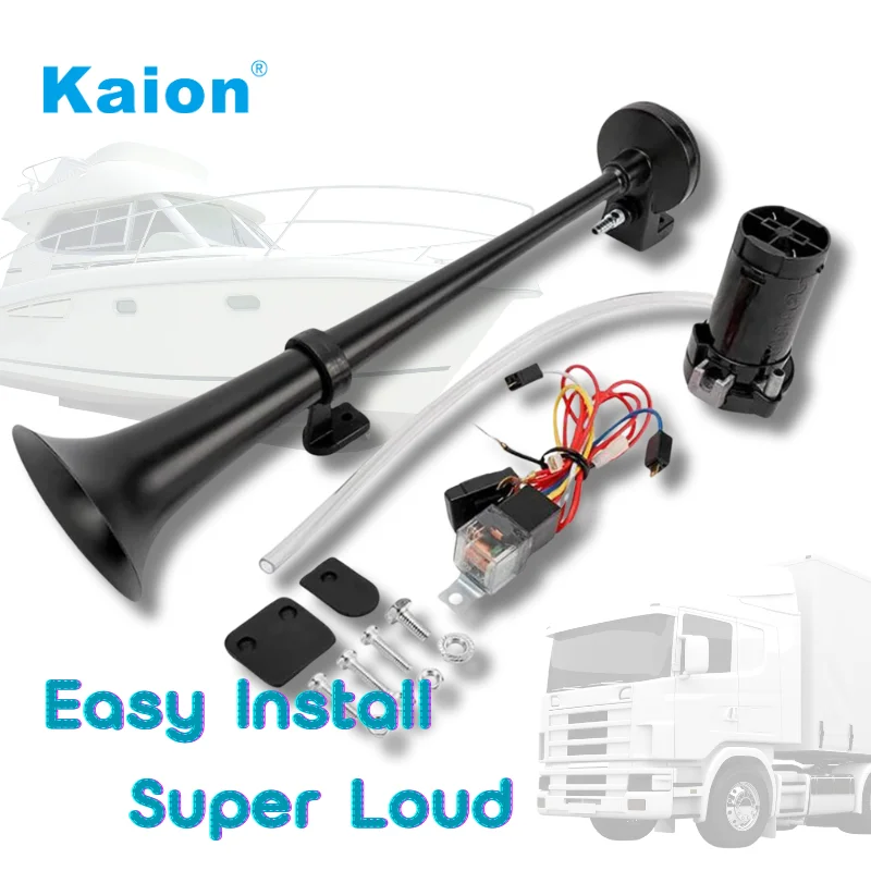 KAION 45 см супер громкий 12 В 150 дБ воздушный гудок комплект с компрессором для транспортных средств грузовиков пикапов поезда легковых автомобилей лодок (один черный)