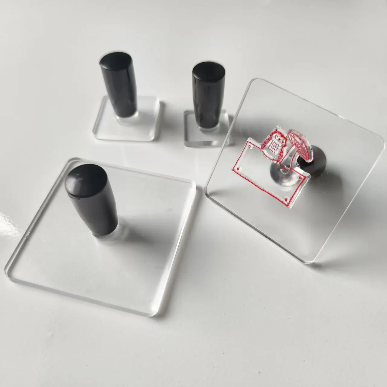 4pcs 아크릴 손잡이 투명 직사각형 실리콘 스탬프 사각형 아크릴 스탬프 크리 에이 티브 DIY 저널 재료 콜라주