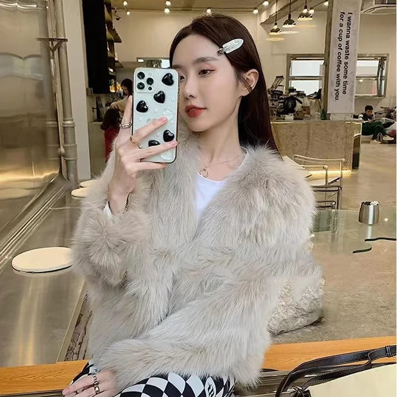 Faux Fur Coat Women Fluffy Jacket Luxury Brand Short Outerwear Winter Warm Thick Jacket Long Sleeve Korean Chic Women's Clothing