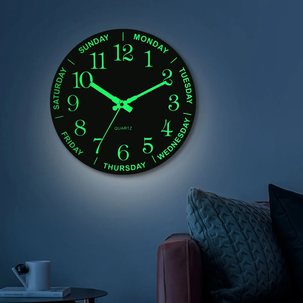 

Quiet Movement 12" Luminous Wall Clock Creative Living Room Bedroom Retro Fashion Modern Simple Wood Grain