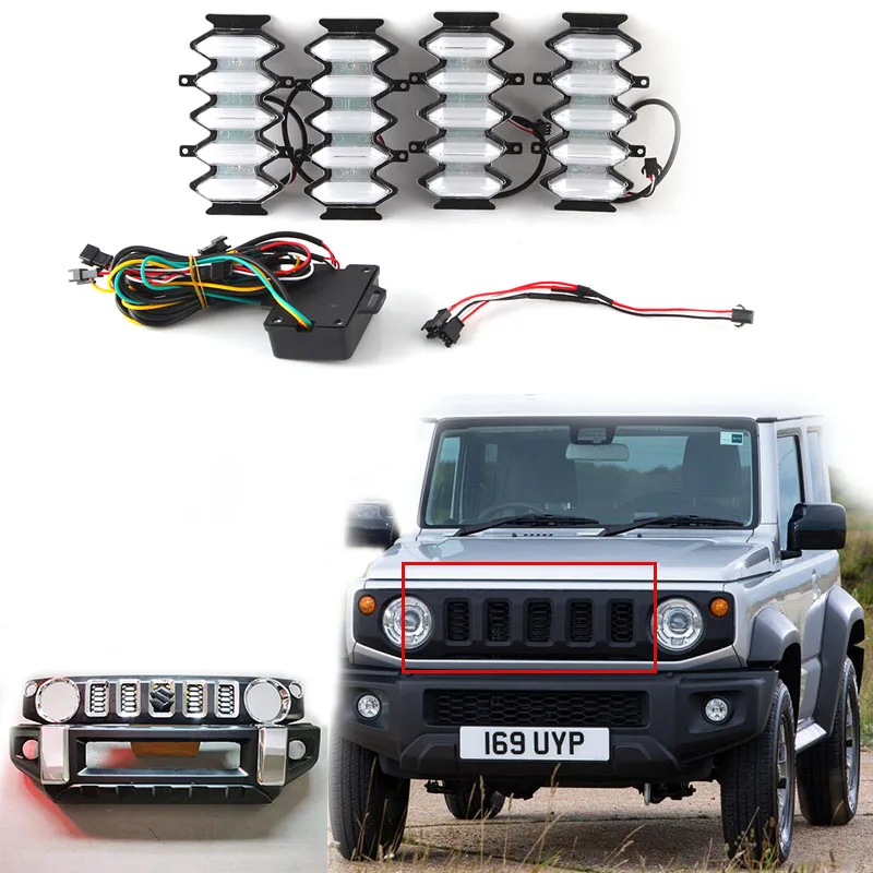 

4Pcs Front Grille Upgrade LED Lamps White & Amber Light Rhombus Decorative Lights For Suzuki-Jimny JB64 JB74 2019 2020