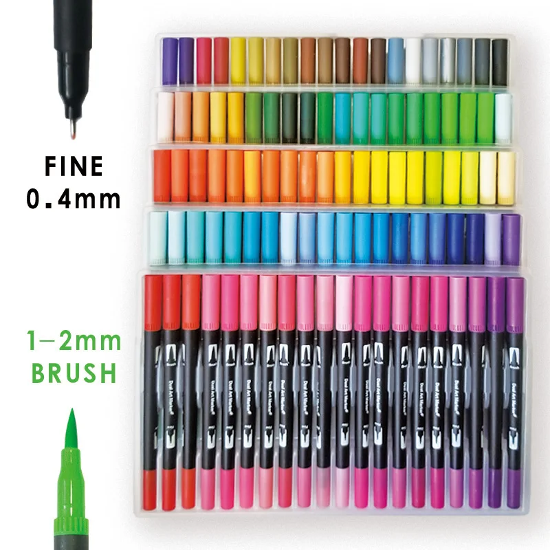 Dual Tips Brush Drawing Pens Watercolor Art Markers Set for Coloring  Calligraphy