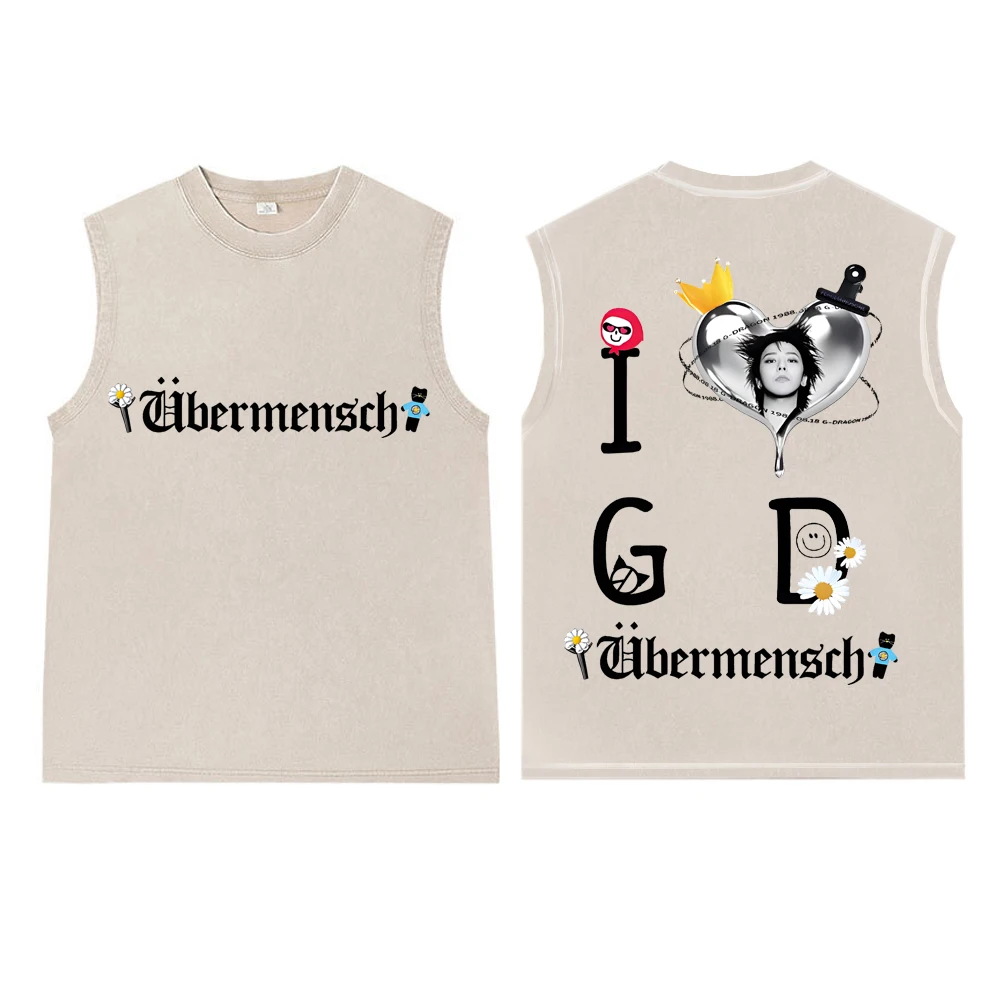 I love GD Gdragon-Ubermensch 2025 Washed Vest T-Shirt Man Woman