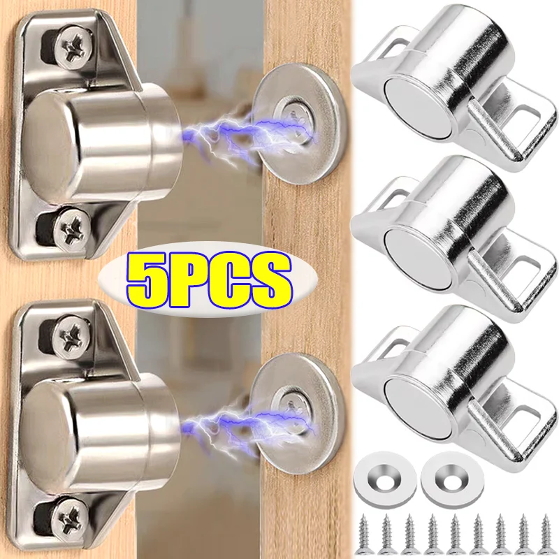 5/1Set Magnetic Cabinet Door Catch with Magnets Cabinet Latch Magnetic Closure Hardware for Kitchen Closet Cupboard Door Closing