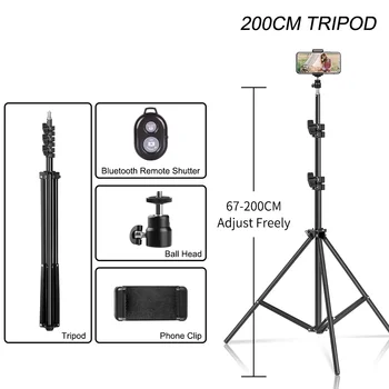 Treppiede portatile da 200 cm per telefono Treppiede flessibile per selfie con testa a vite 1/4 con telecomando Bluetooth e supporto per telefono