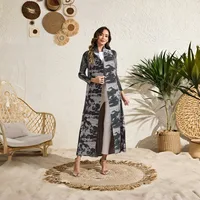 Elegant Crinkle Print Long Coat for Women, Luxury Abaya Style Outerwear, 2025 New Autumn Winter Fashion