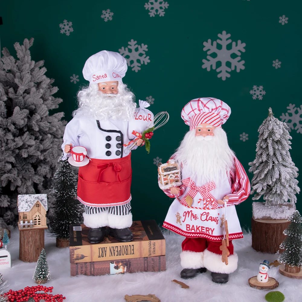 Christmas Holiday Party Supplies Santa Claus Cook 19" Adorable Gingerbread House Chef Santa Claus Doll For Kitchen Decorations christmas tree decoration santa claus doll
