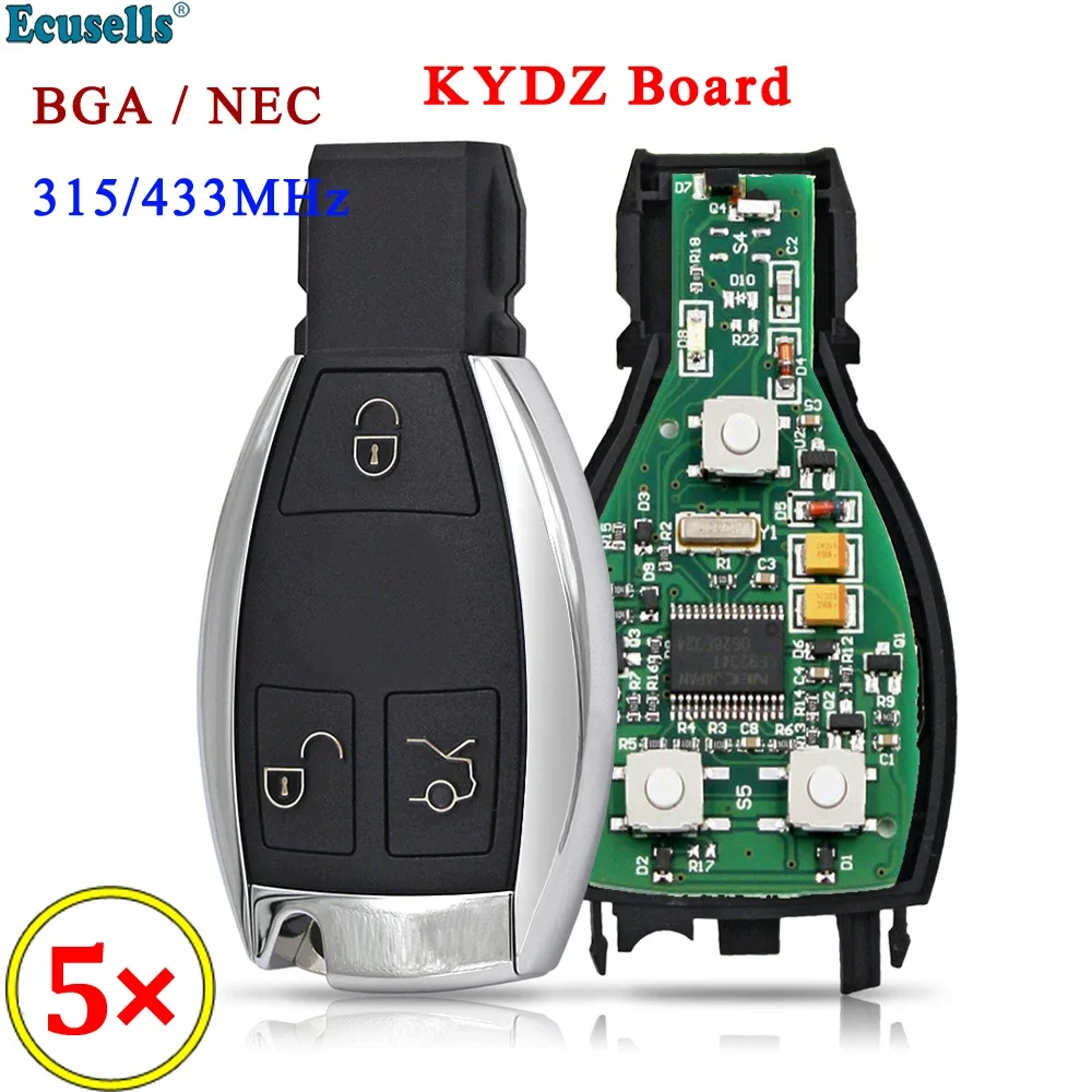 

Ecusells 5PCS Smart Remote Key 3 Buttons 315MHz 433mhz for Mercedes-Benz 2000+ support BGA/NEC with Battery Holder HU64