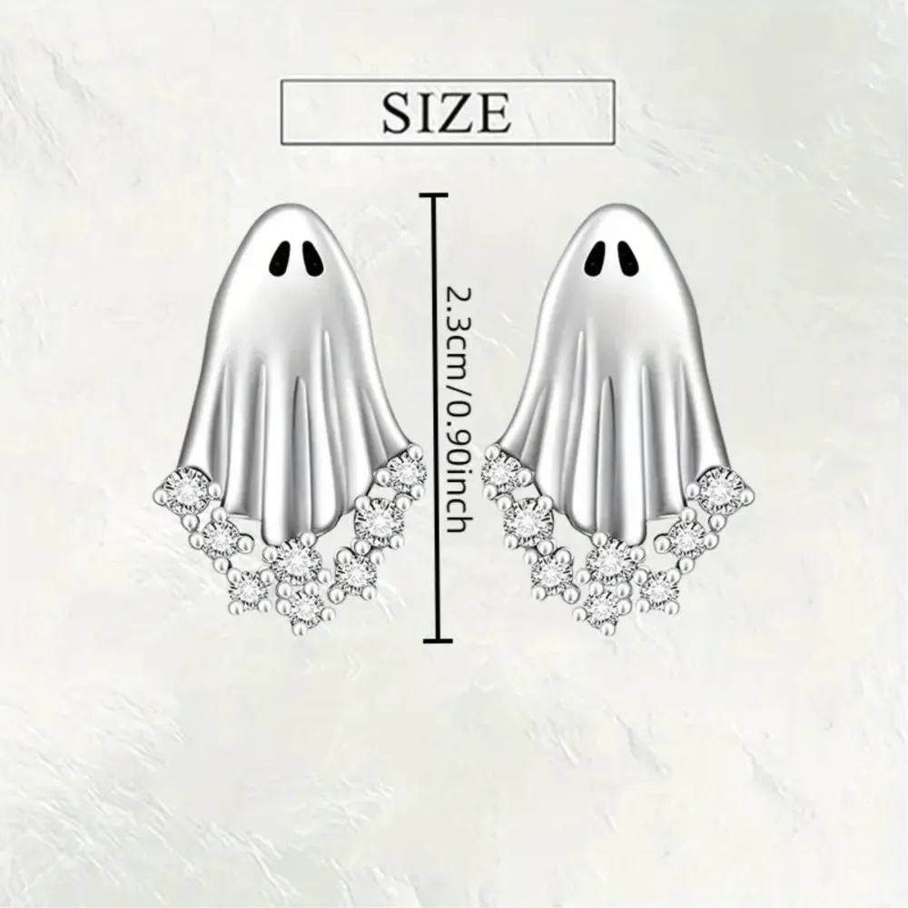 2Pcs Halloween Ghost Zircon Stud Earrings for Women Cute Resin Design Earring Festival Party Jewelry Gifts