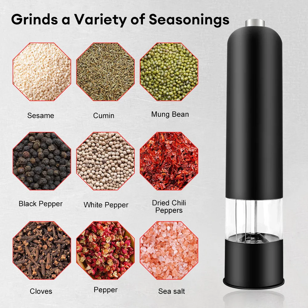 Salt and Pepper Grinder Electric Pepper and Salt Mill Grinder LED Light Cordless Adjustable Coarseness Spice Grinder Kitchen Cooking Helping Tool