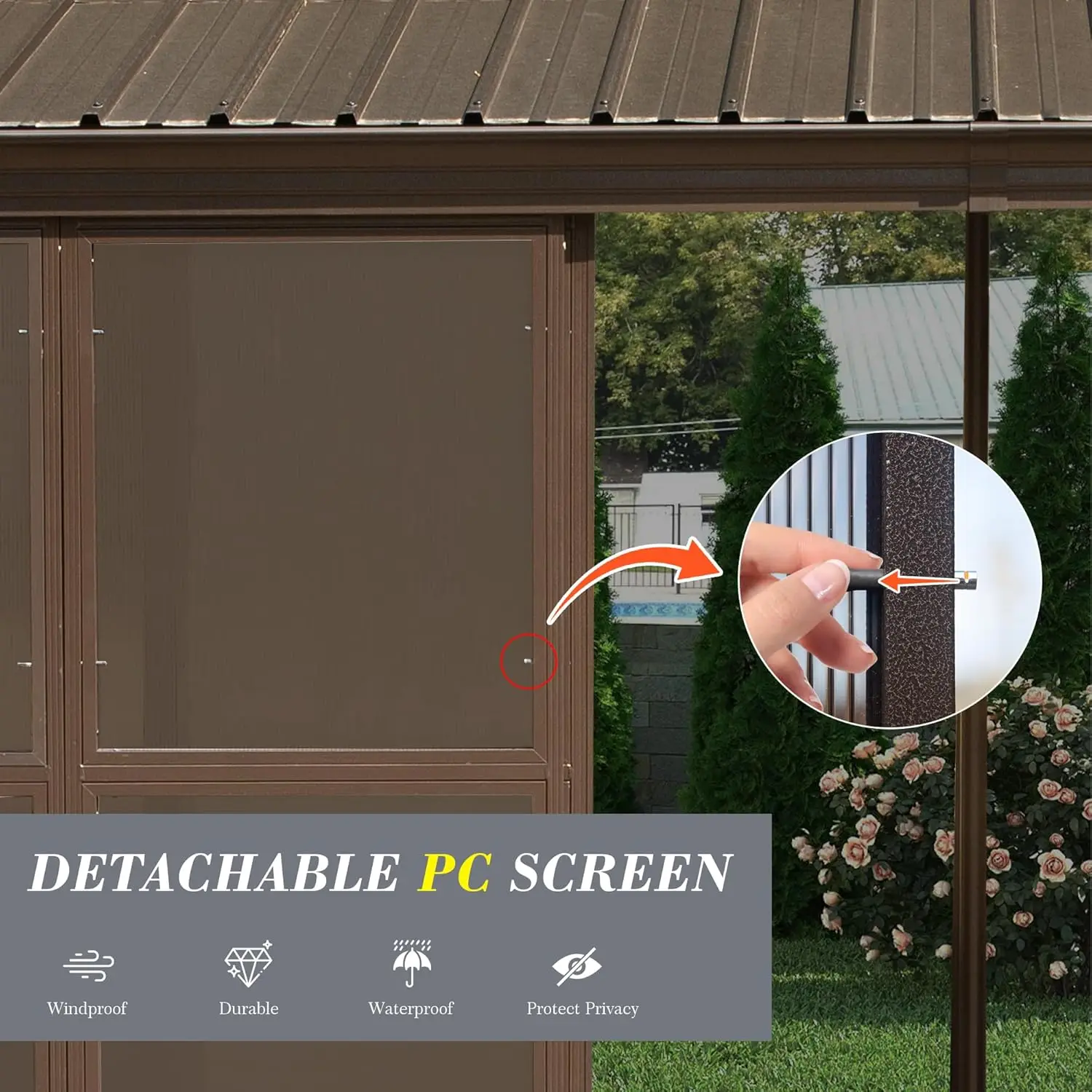 10’ x 12’ Sunroom, All-Season Wall Mounted Solarium with Front Door, Both Side Entrance, Galvanized Steel Sloping Roof Removable