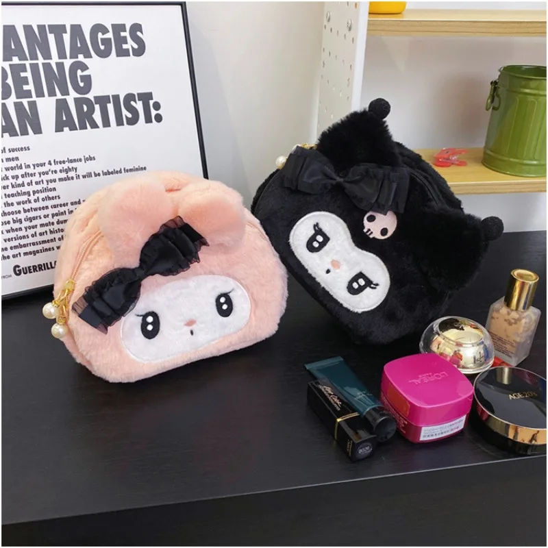 

Kawaii Sanrio Plush Kuromi Melody Make Up Cosmetic Bag Cartoon Large Capacity Cute Nice Storage Bags Portable Handbag Girl Gifts