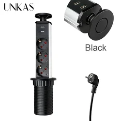 Sleek Retractable Black Pop - Up Power Socket - Black EU 2USB