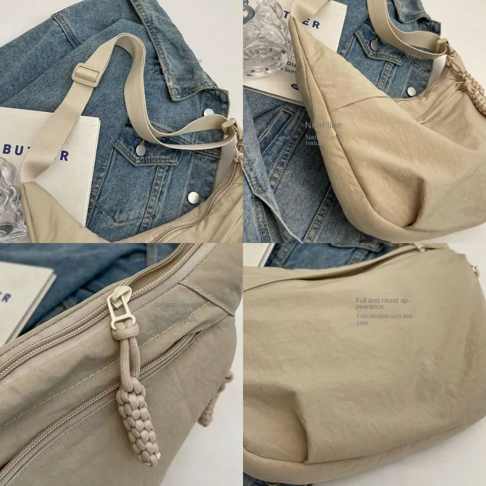 Lässige Canvas-Umhängetaschen, Koreanischer Stil, Leichte Sport-Hobo-Tasche, Einfarbig, Große Kapazität, Dumpling-Tasche für Herren – Detail 16