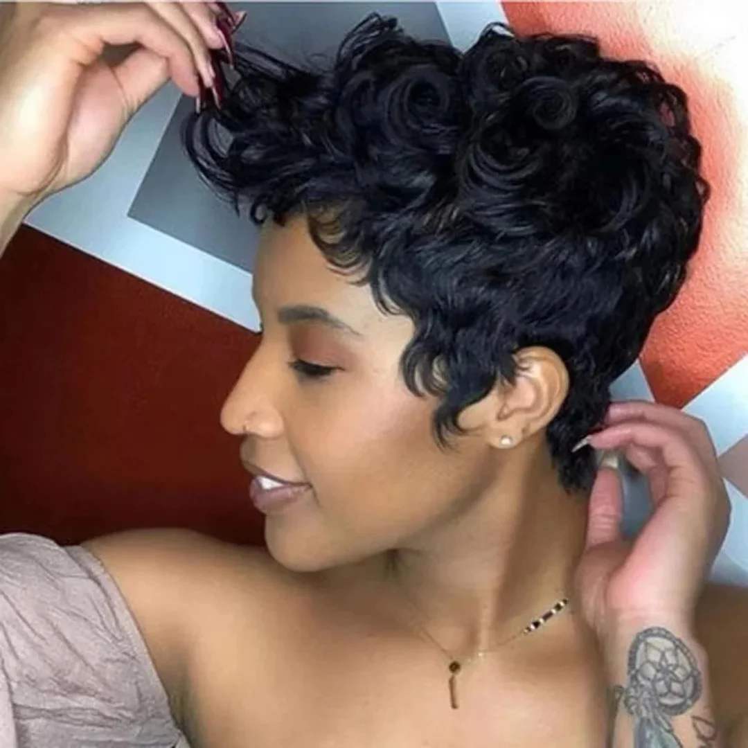 Human hair wigs Lolely dream curly pixie cut short bob wig for black women full machine made