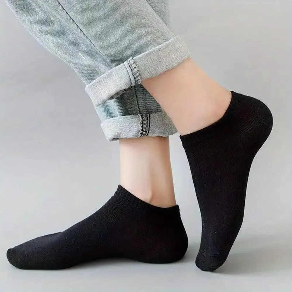 10 Pairs Men's Boat Socks Breathable Sweat Absorbing Solid Color Sports Business Low Socks