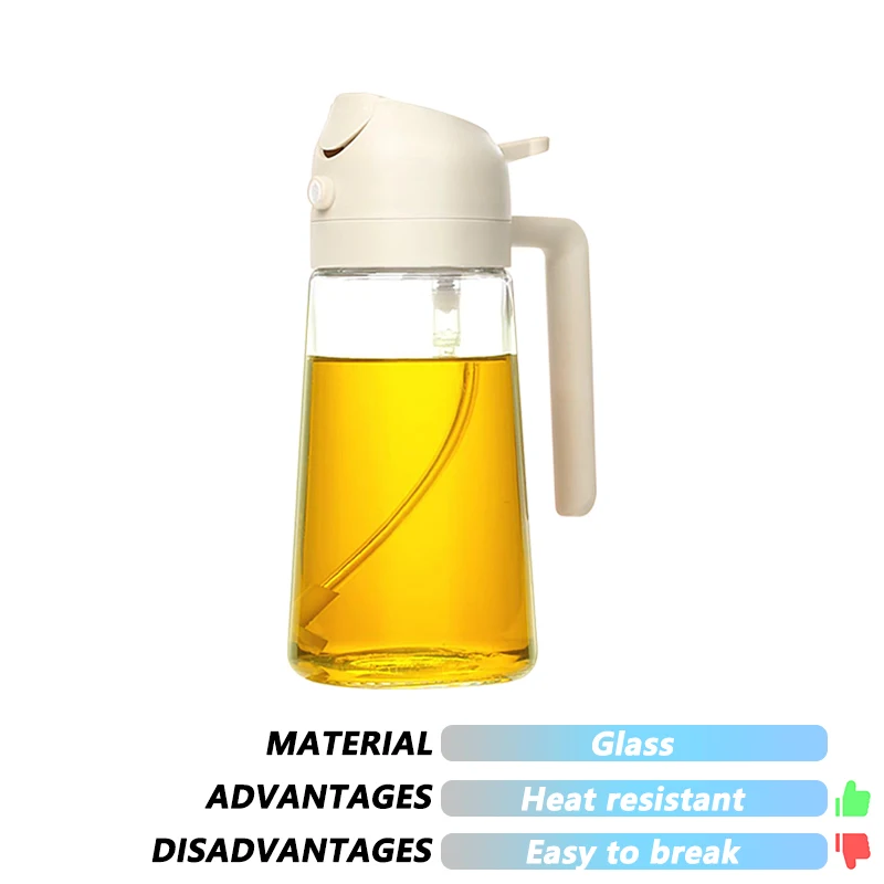 Скляна/пластикова пляшка з розпилювачем оливкової олії, дозатор олії 500 мл, для приготування їжі, аерофритюрниці, барбекю, салату, випічки, аксесуарів для кухні