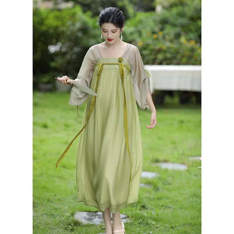 

Retro Improved Daily Hanfu Dresses Elements Chinese Style Classical Color Matching Spring and Summer Dress for Women Clothing