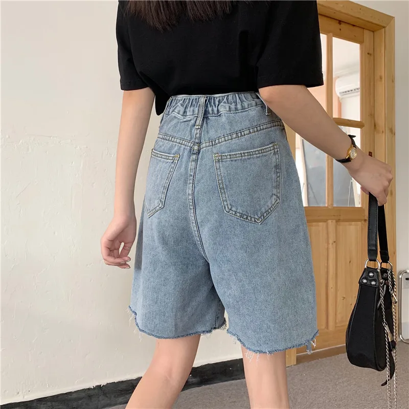 workout clothes for women 2021 New Women's Loose Denim Shorts Elastic Waist Ripped Hot Pants Thin High Waist five-point Short Jeans Pants for Girl Summer outfits for women