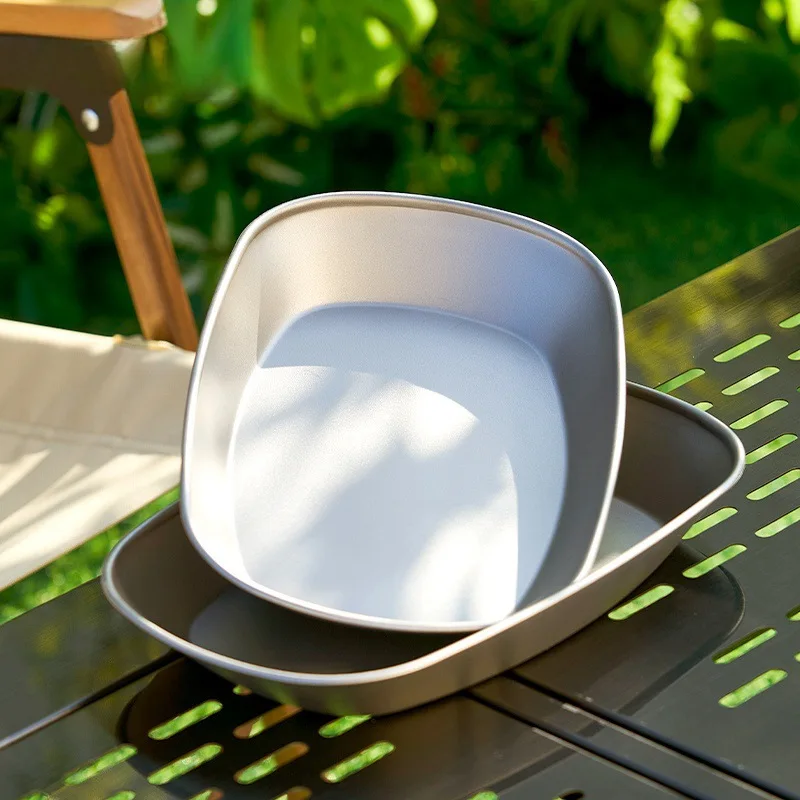 Titanium Plate Dishes Outdoor Camping Fish Pan Snack Fruit Food Salad Dinner Travel Portable Cutlery Lightweight Tableware