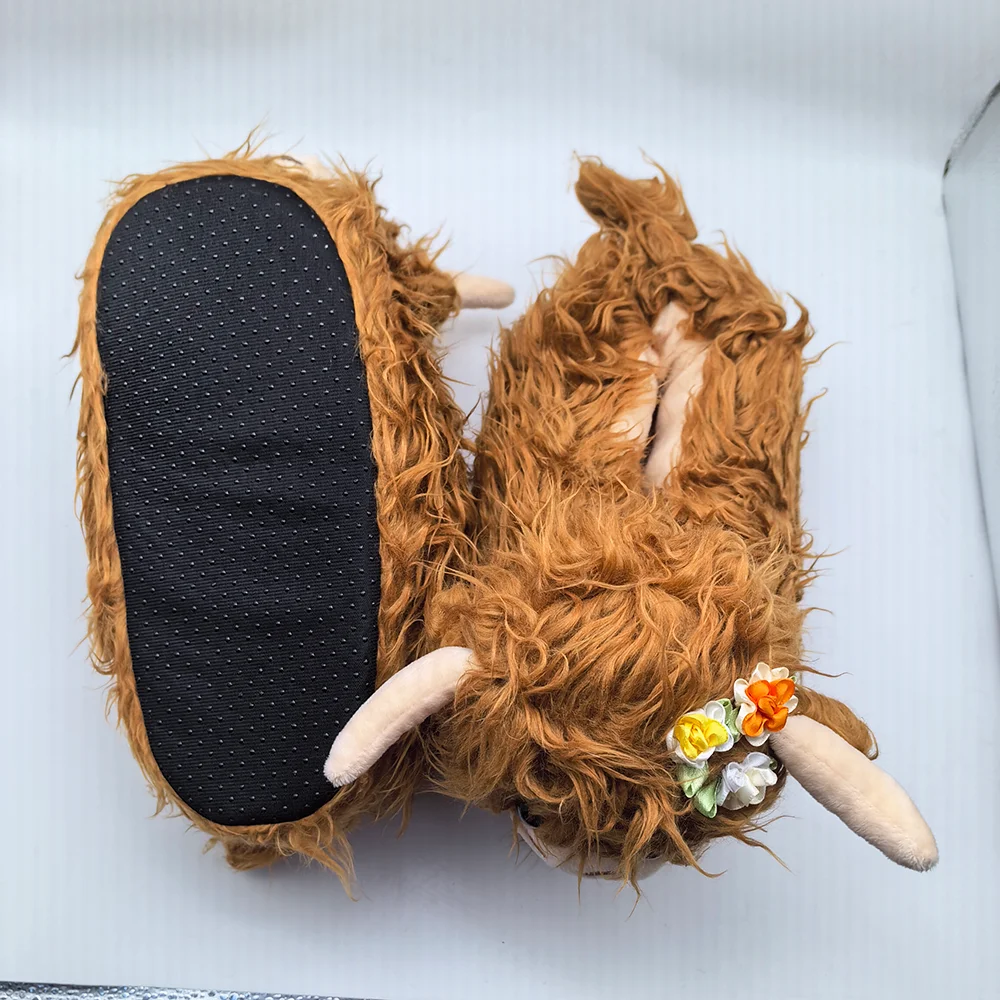 Highland Cow Plush Slippers with Sock Women Men Fluffy Cattle Slipper Warm Soft House Animals Shoes Christmas Birthday Gifts 6