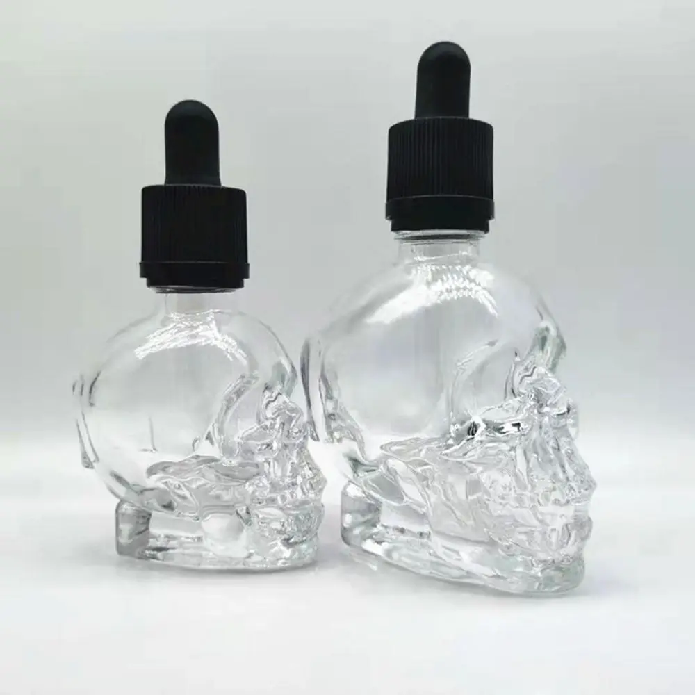 15ml 30ml Skull Shape Glass Dropper Bottle For E-juice Head Glass Eliquid Dropper Essential Oil Bottle Portable Lotion Bottle